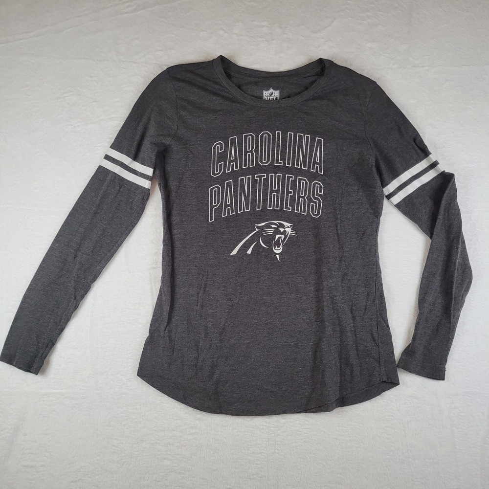 NFL Team Apparel Carolina Panthers Long Sleeve T-Shirt Gray Womens XS 0081